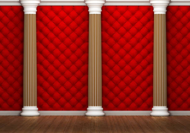 istock Luxury room with columns and red leather 641647384