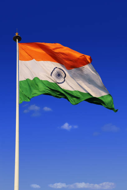 istock Tricolor Indian Flag with Sky in Background 641649880