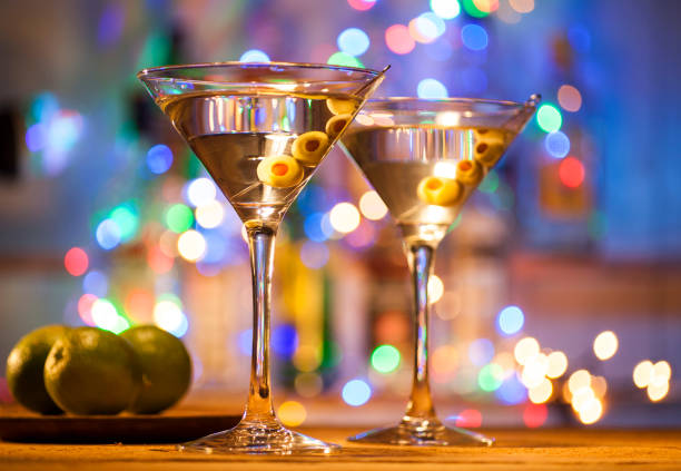Two glasses of martini coctail in a bar