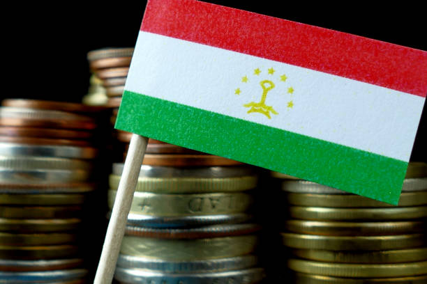 istock Tajikistan flag waving with stack of money coins macro 641651500