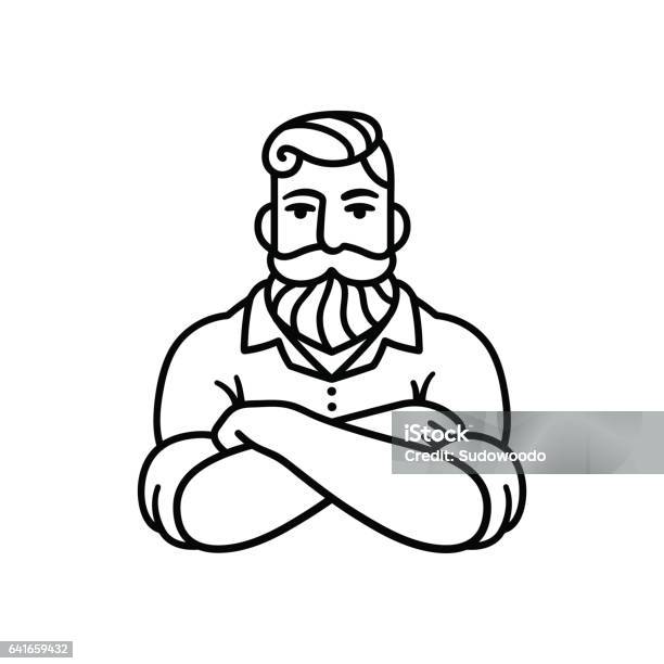 Ilustración de Hombre Con Barba Y Bigote y más Vectores Libres de Derechos de Hombres - Hombres, Barba - Pelo facial, Logotipo