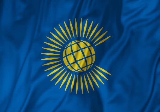 istock Closeup of Ruffled Commonwealth Flag, Commonwealth Flag Blowing in Wind 641662986