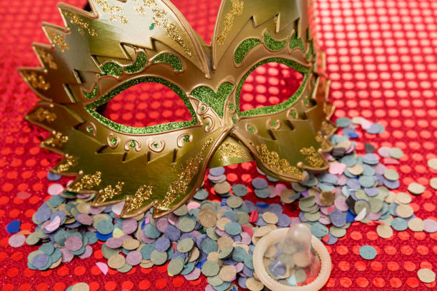 istock Masks, condom in carnival concept 641664200