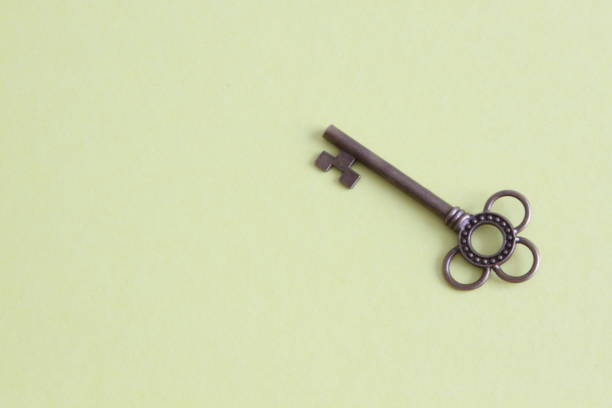 istock Metal key on yellow backgroud 641669618