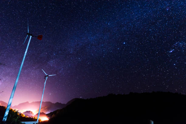 istock wind turbine and milkyway background 641670536