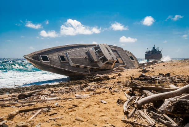 Shipwreck on the coast of Klein Curacao stock photo