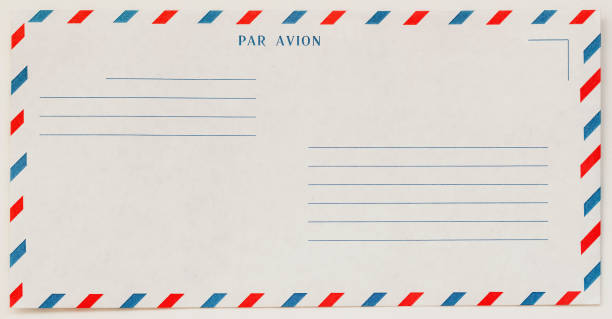 istock Single white Airmail Envelope Front , for background. Paper texture. With place your text. Concept of postal development, written correspondence 641676268