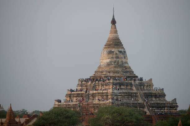 the Temple and Pagoda Fields in Bagan in Myanmar in Southeastasia.