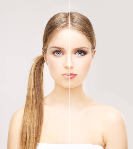istock Girl without make-up and one with makeup 641681150