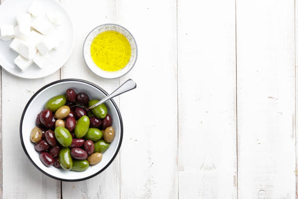 istock Fresh olives and feta cheese 641681830