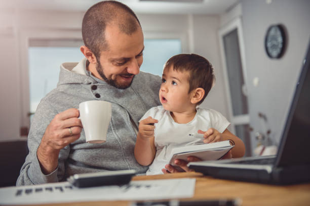 Father and son at home