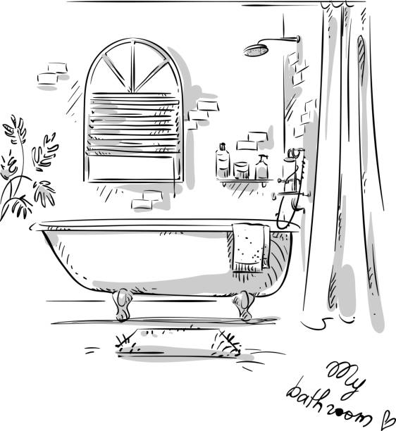 рисунок ванной комнаты. - ставень иллюстрации stock illustrations