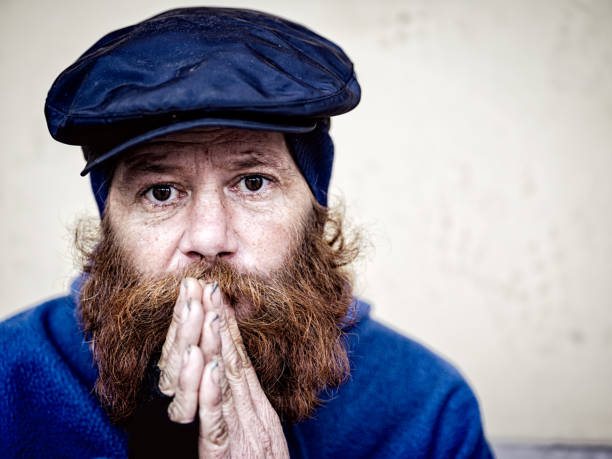 Real homeless mid aged man on the street