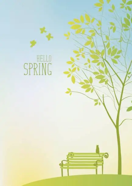 Vector illustration of spring landscape with tree