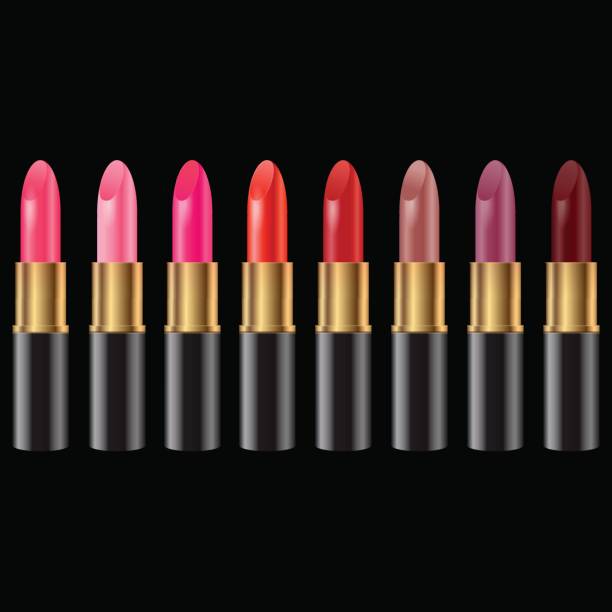 istock Set of realistic lipsticks in black tube 641688820