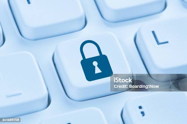 Computer Security Internet Lock Icon Data Protection Blue Keyboard Stock Photo - Download Image Now