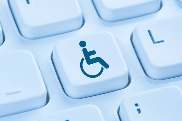 Web accessibility online internet website computer for people with disabilities Web accessibility online internet website computer for people with disabilities symbol blue keyboard accessibility for persons with disabilities stock pictures, royalty-free photos & images