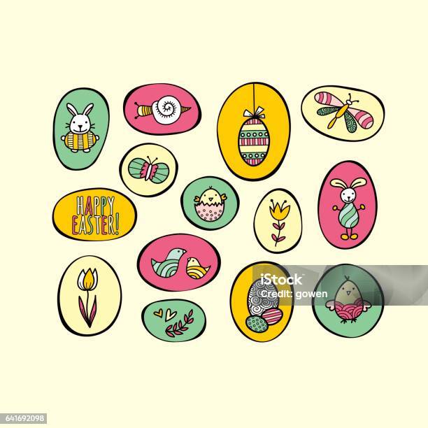Spring Easter Shapes Happy Easter Shapes Hand Drawn Doodle Vector Stock Illustration ...