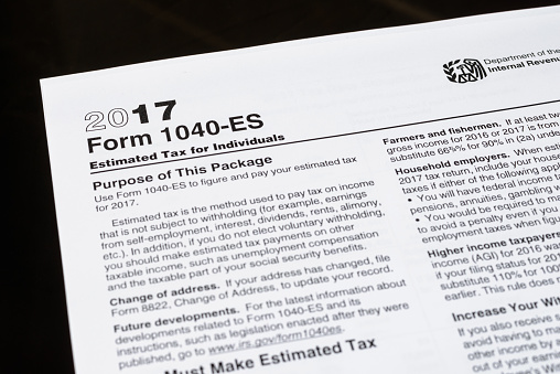 Form 1040-ES Estimated Tax for Individuals. United States Tax forms 2016/2017. American blank tax forms. Tax time.