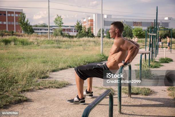 Bodybuilder Dips Bodybuilder Doing Dips In A Public Gym Stock Photo - Download Image Now ...