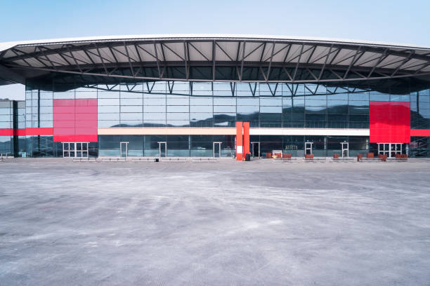 istock empty concrete floor and modern building with abstract top 641698344