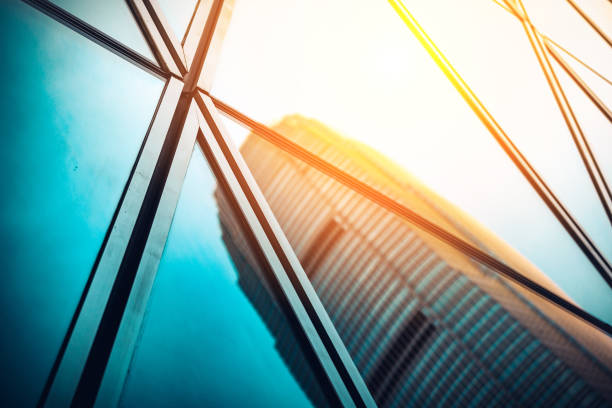 istock Modern commercial building with sun ray reflection in window 641699336
