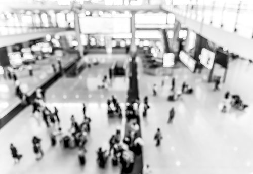 Abstract blur airport interior for background at Hong Kong with Black and white color