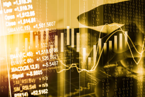 istock Stock market indicator and financial data view from LED. 641706372