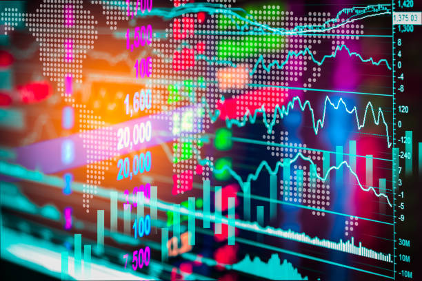 istock Stock market indicator and financial data view from LED. 641707438