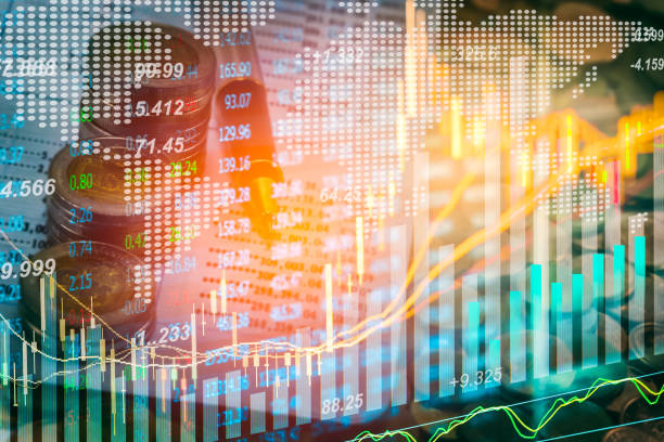 istock Stock market indicator and financial data view from LED. 641709700