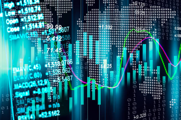 istock Stock market indicator and financial data view from LED. 641710188