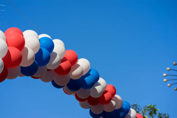 istock Colorful air balloons on blue sky background 641713104