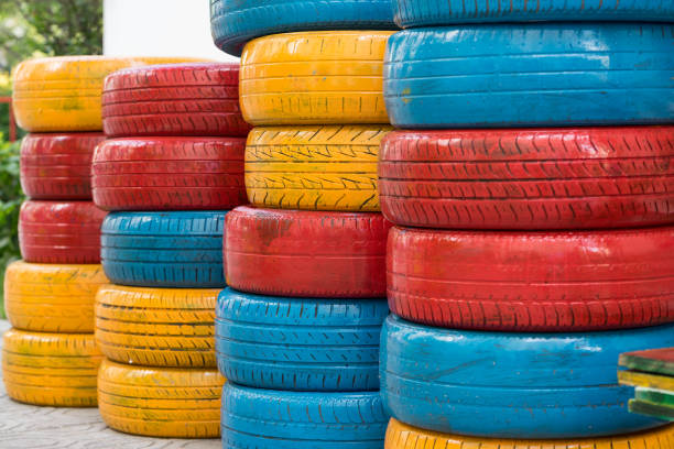 istock Colorful painted car tires 641713538