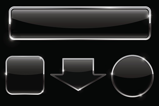 Buttons set. Black icons on black background. Vector illustration