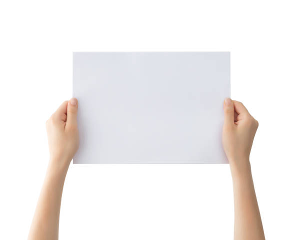istock Woman holding paper , isolated 641721164
