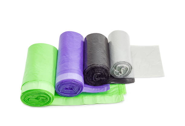 istock Plastic garbage bags in rolls of different sizes and colors 641724262