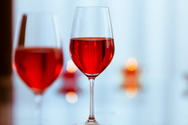 istock Pair of wine glasses at the restaurant 641724374