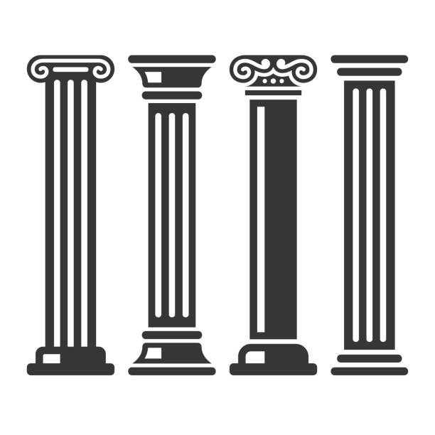illustrazioni stock, clip art, cartoni animati e icone di tendenza di set di icone colonne antiche. vettore - column roman vector architecture