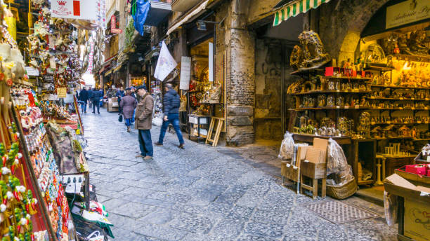 San Gregorio Armeno street in Naples, Italy stock photo