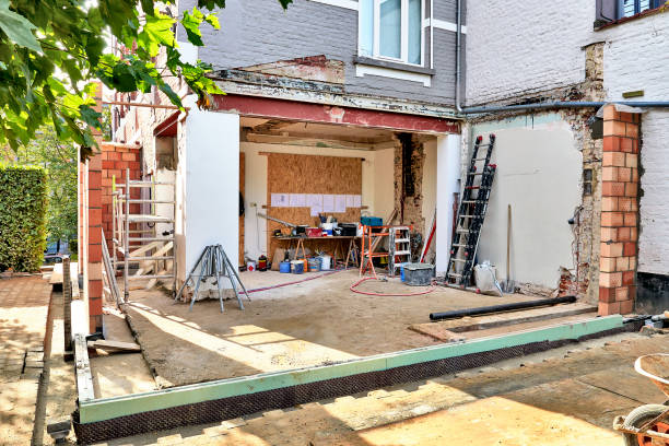 New wall for a modern extension New wall and ground for a modern extension of a house rebuilding stock pictures, royalty-free photos & images