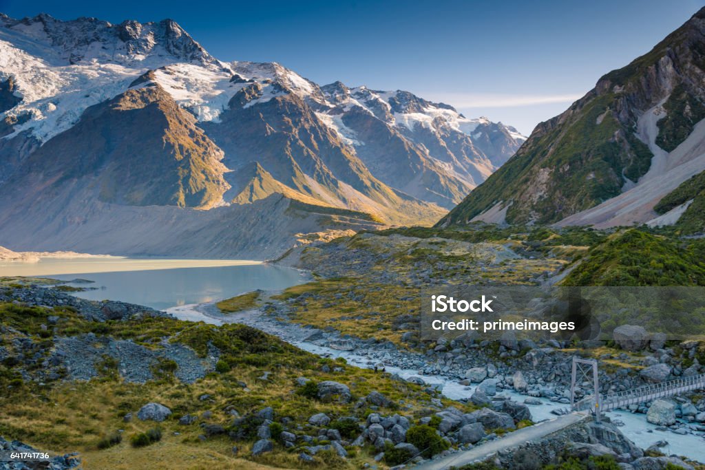 New Zealand scenic mountain landscape shot at Mount Cook New Zealand scenic mountain landscape shot at Mount Cook National Park Famous Place Stock Photo