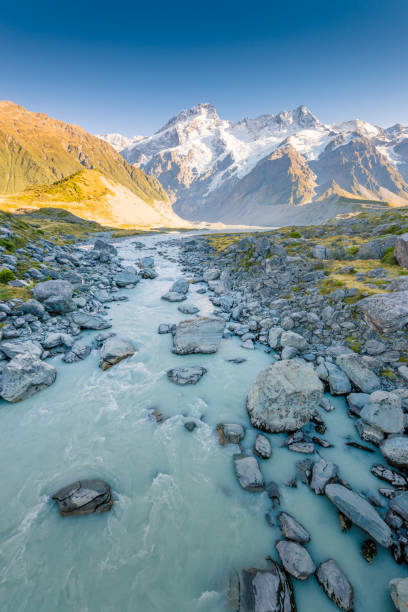 New Zealand scenic mountain landscape shot at Mount Cook New Zealand scenic mountain landscape shot at Mount Cook National Park fox glacier photos stock pictures, royalty-free photos & images