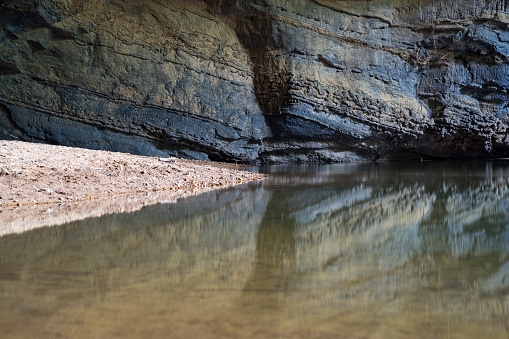 Tranquil rock and it's reflecting on water in Son Doong Cave, the largest cave in the world, is in the heart of the Phong Nha Ke Bang National Park in the Quang Binh province