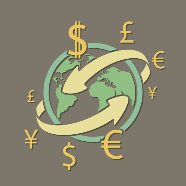 ilustrações, clipart, desenhos animados e ícones de transferências de dinheiro de moeda internacional. - exchange rate