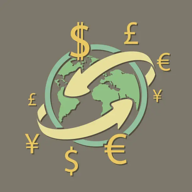 Vector illustration of International currency money transfers.