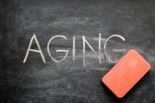 istock erasing aging, hand written word on blackboard being erased concept 641751092