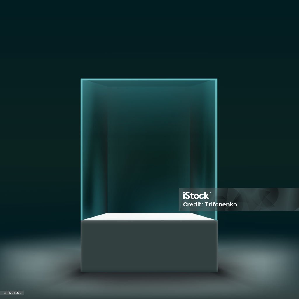 Vitrine de verre pour l’exposition sous la forme d’un cube. - clipart vectoriel de En verre libre de droits