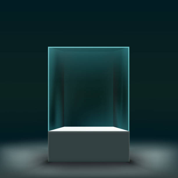 illustrazioni stock, clip art, cartoni animati e icone di tendenza di vetrina in vetro per la mostra sotto forma di cubo. - vetro