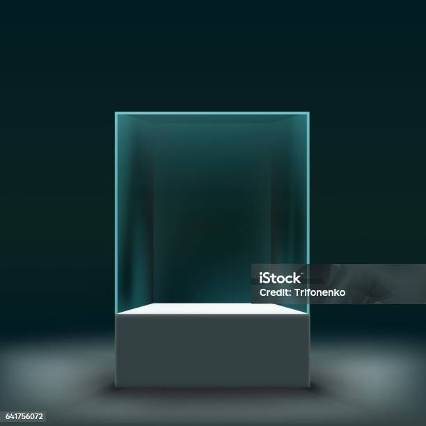 Glass Showcase For The Exhibition In The Form Of A Cube Stock Illustration - Download Image Now