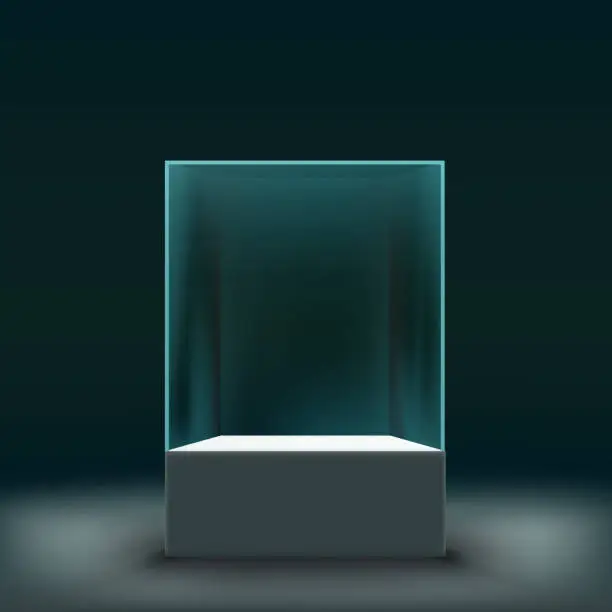 Vector illustration of Glass showcase for the exhibition in the form of a cube.